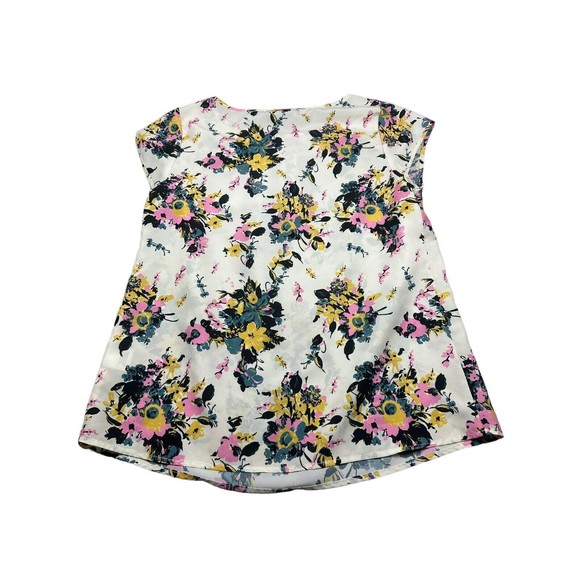 ModCloth Women M Shirt Blouse Top Blue Pink Floral‎ Sheer Short Sleeve - Picture 2 of 6